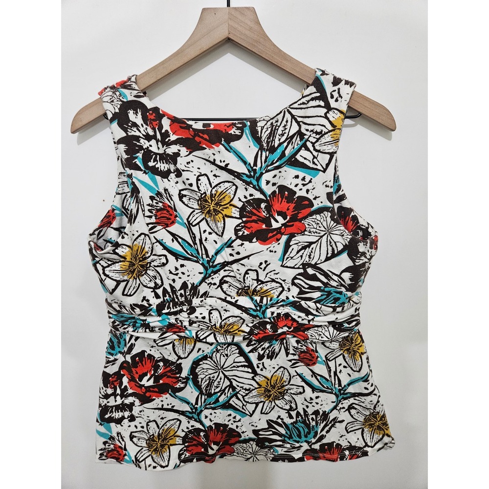 Tommy Bahama Womens Floral Supima Cotton Sleeveless V-Neck Top Large White Red - Picture 6 of 6